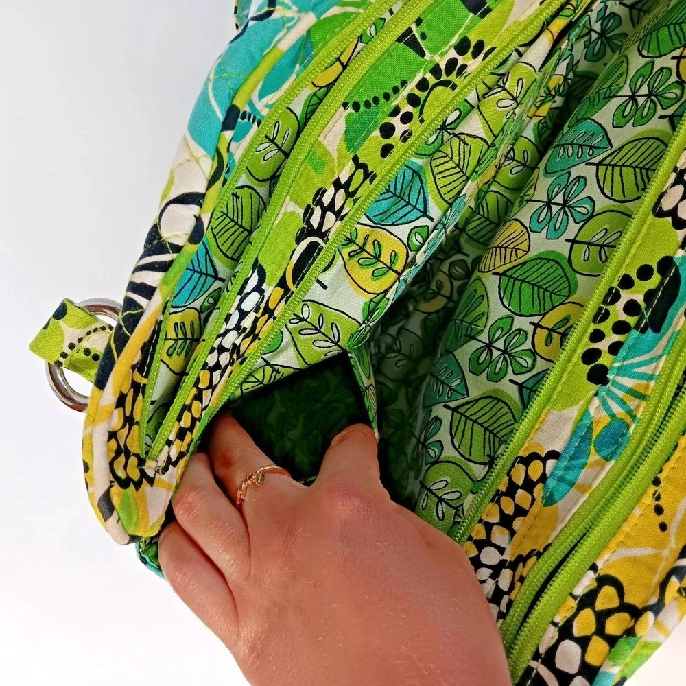 Vera Bradley Frame Bag Satchel Lime's Up Retired Floral Quilted Green Blue